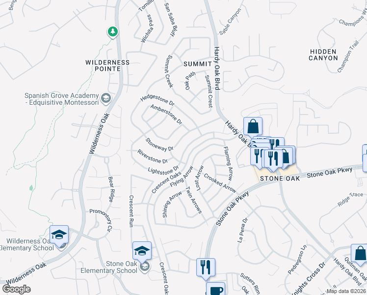 map of restaurants, bars, coffee shops, grocery stores, and more near 831 Lightstone Drive in San Antonio