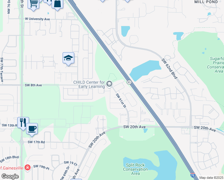 map of restaurants, bars, coffee shops, grocery stores, and more near 819 Southwest 63rd Terrace in Gainesville