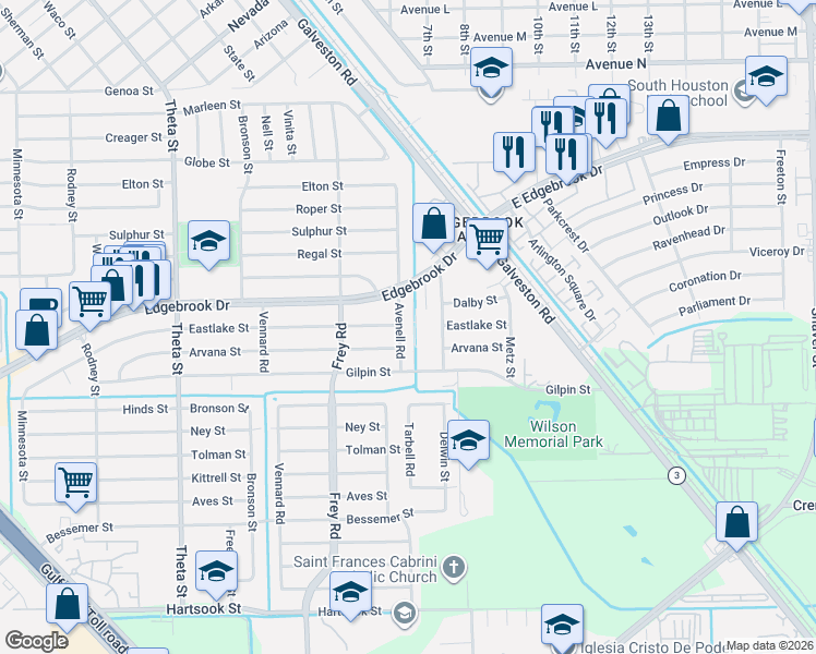 map of restaurants, bars, coffee shops, grocery stores, and more near 500 Eastlake Street in Houston