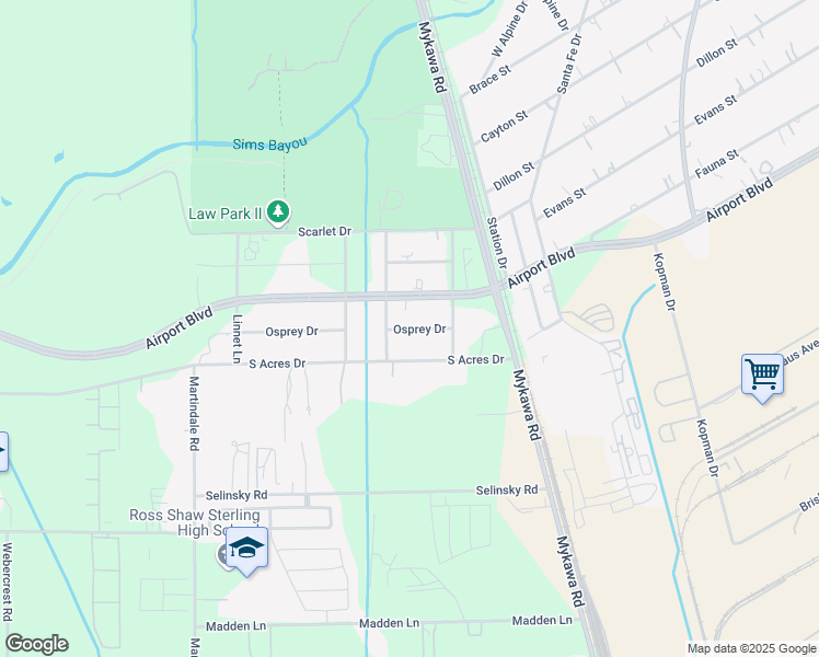 map of restaurants, bars, coffee shops, grocery stores, and more near 6403 Osprey Drive in Houston