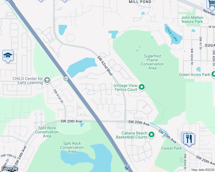 map of restaurants, bars, coffee shops, grocery stores, and more near 829 Southwest 55th Terrace in Gainesville