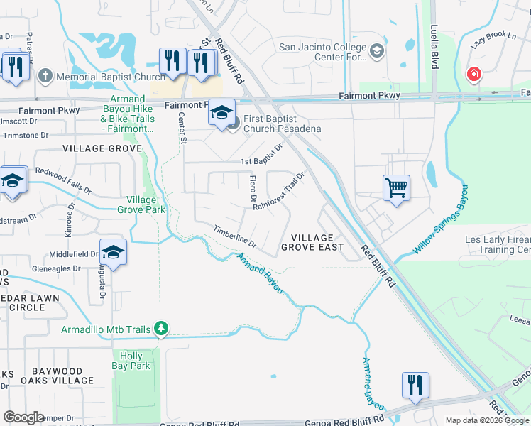 map of restaurants, bars, coffee shops, grocery stores, and more near 4315 Raintree Court in Pasadena