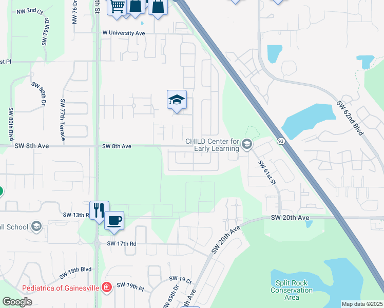 map of restaurants, bars, coffee shops, grocery stores, and more near 609 Southwest 61st Street in Gainesville