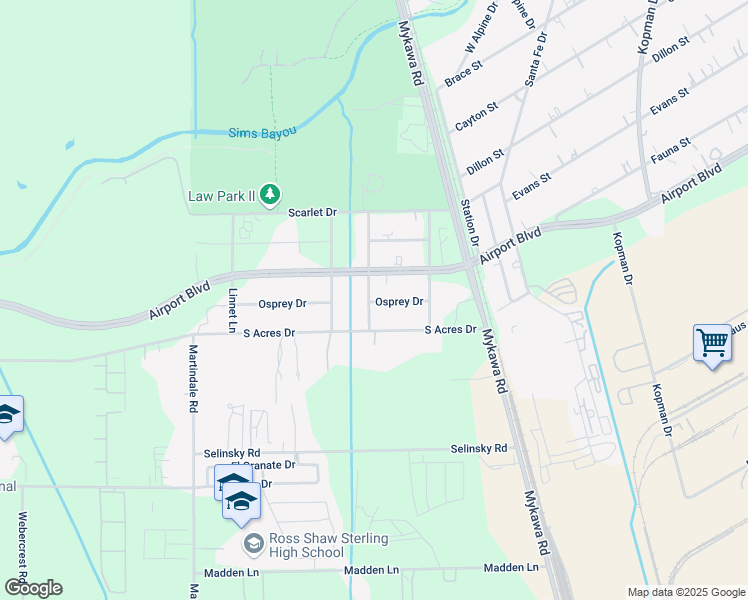 map of restaurants, bars, coffee shops, grocery stores, and more near 6403 Osprey Drive in Houston