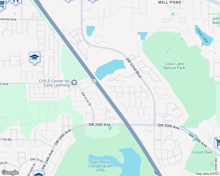 map of restaurants, bars, coffee shops, grocery stores, and more near 5875 Southwest 8 Place in Gainesville