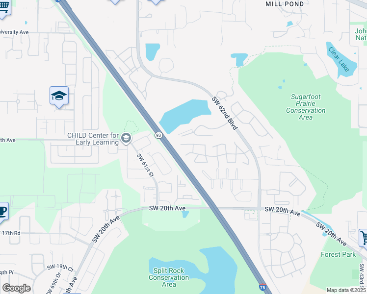 map of restaurants, bars, coffee shops, grocery stores, and more near 5875 Southwest 8 Place in Gainesville
