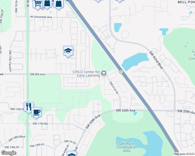 map of restaurants, bars, coffee shops, grocery stores, and more near 818 Southwest 63rd Terrace in Gainesville