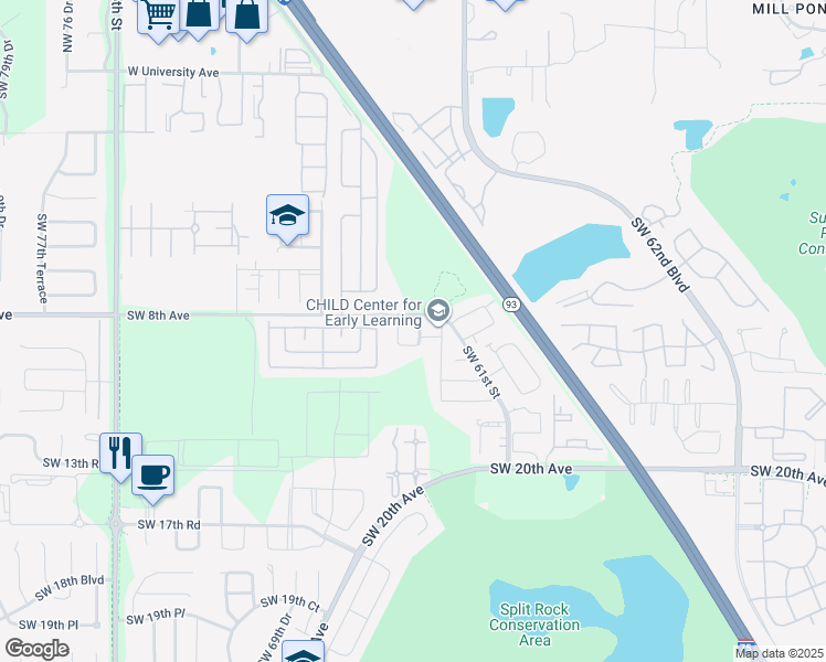 map of restaurants, bars, coffee shops, grocery stores, and more near 818 Southwest 63rd Terrace in Gainesville