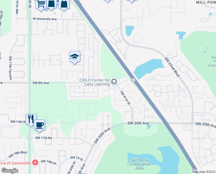 map of restaurants, bars, coffee shops, grocery stores, and more near 818 Southwest 63rd Terrace in Gainesville