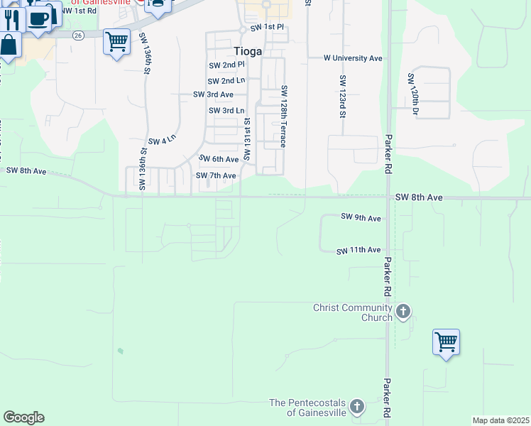 map of restaurants, bars, coffee shops, grocery stores, and more near 918 Southwest 127 Street in Newberry