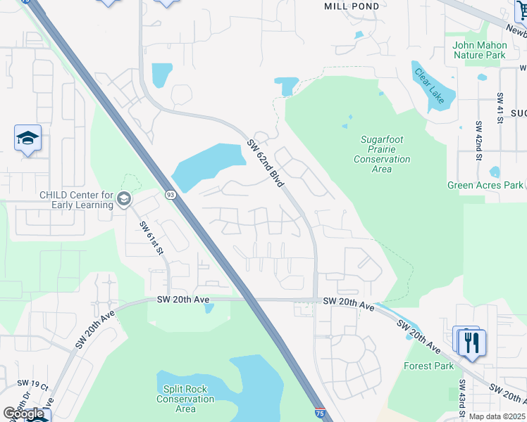 map of restaurants, bars, coffee shops, grocery stores, and more near 816 Southwest 55th Terrace in Gainesville