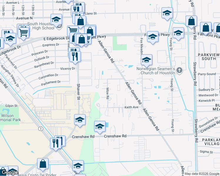 map of restaurants, bars, coffee shops, grocery stores, and more near 4323 Mize Road in Pasadena