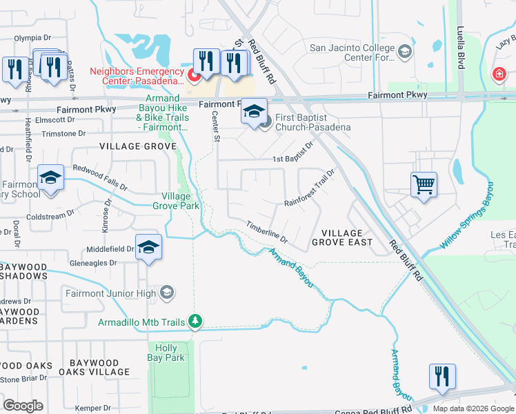 map of restaurants, bars, coffee shops, grocery stores, and more near 7407 Shady Arbour Court in Pasadena