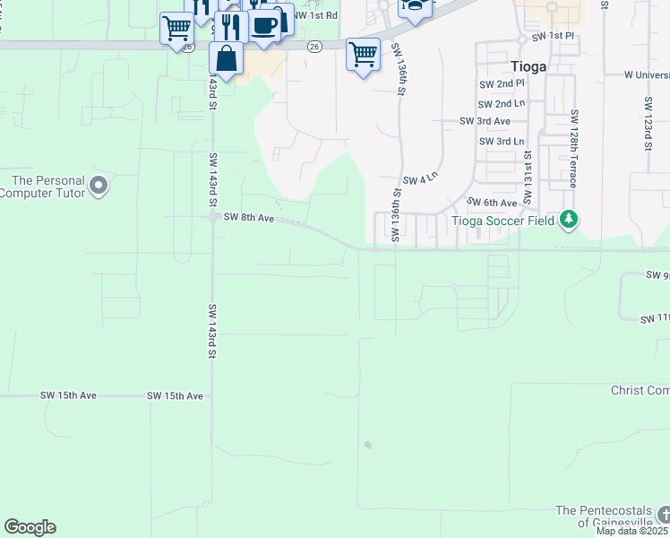 map of restaurants, bars, coffee shops, grocery stores, and more near 13885 Southwest 137th Way in Newberry