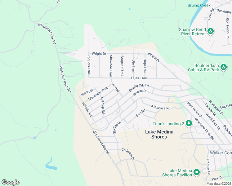 map of restaurants, bars, coffee shops, grocery stores, and more near 323 Ridge Trail in Bandera
