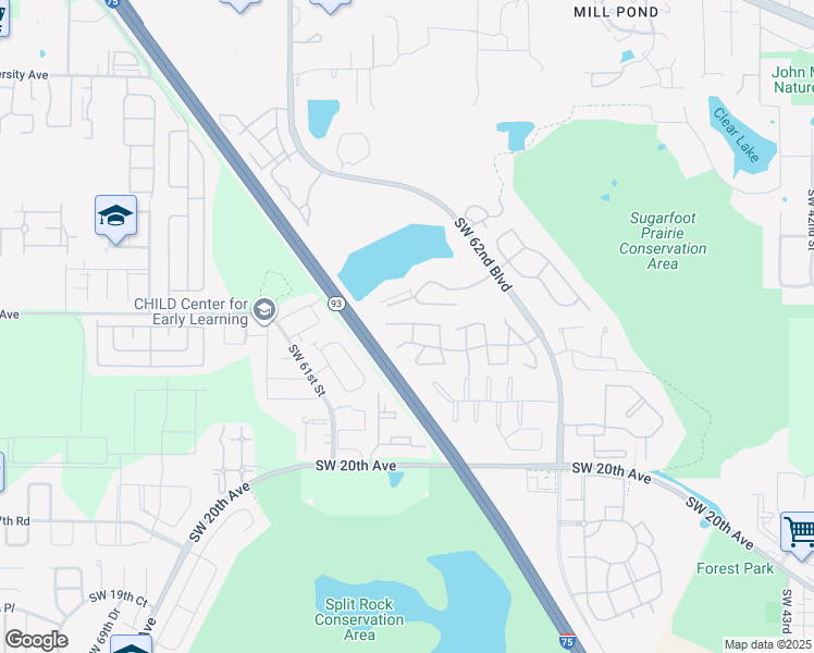 map of restaurants, bars, coffee shops, grocery stores, and more near 829 Southwest 58 Terrace in Gainesville