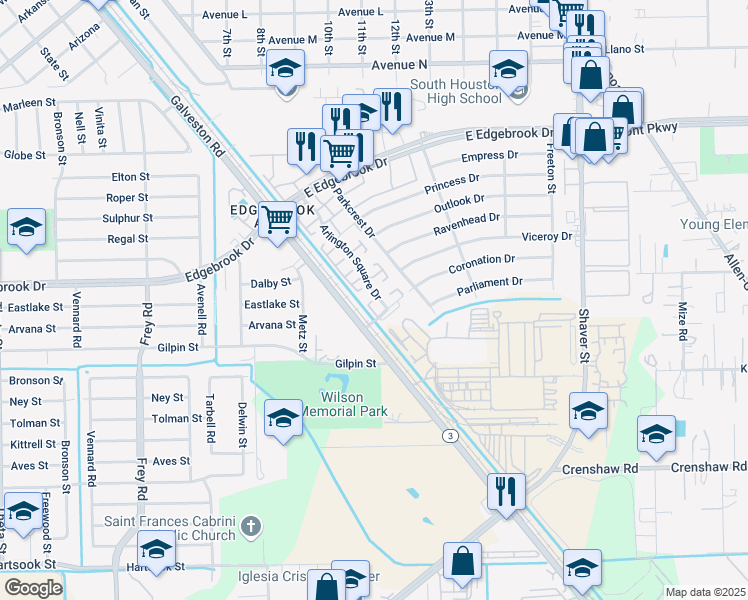 map of restaurants, bars, coffee shops, grocery stores, and more near 3952 Arlington Square Drive in Houston