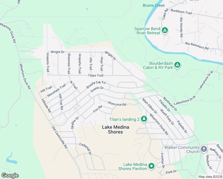 map of restaurants, bars, coffee shops, grocery stores, and more near 744 Brushy Creek Road in Bandera