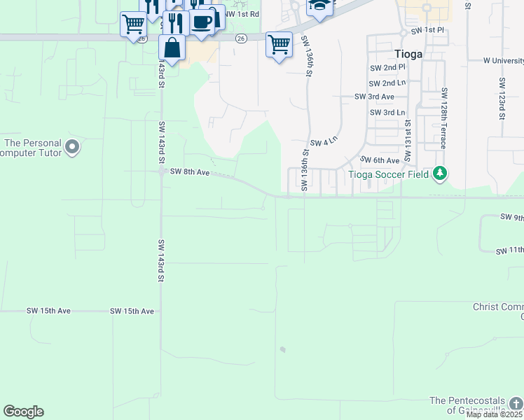map of restaurants, bars, coffee shops, grocery stores, and more near 13885 Southwest 137th Way in Archer