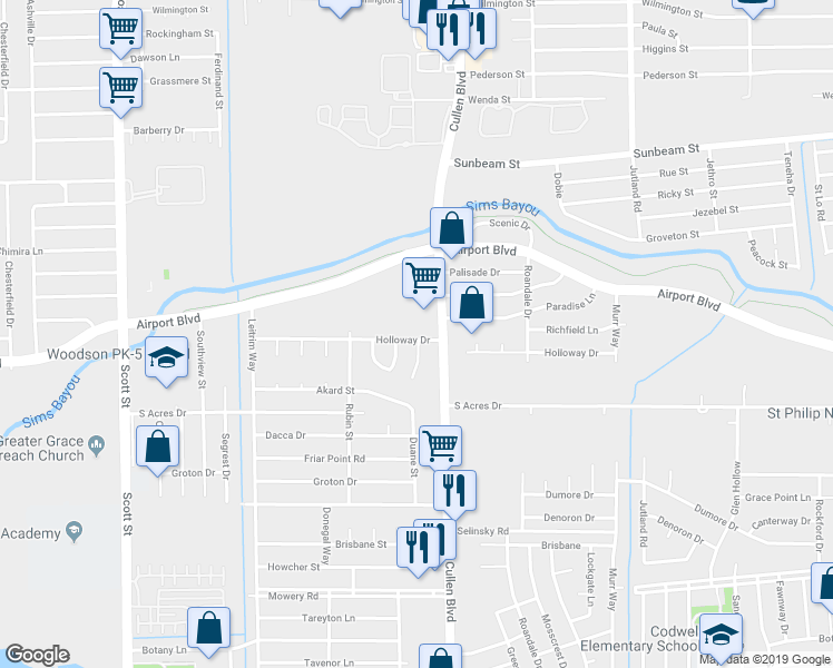 map of restaurants, bars, coffee shops, grocery stores, and more near 10600 Cullen Boulevard in Houston