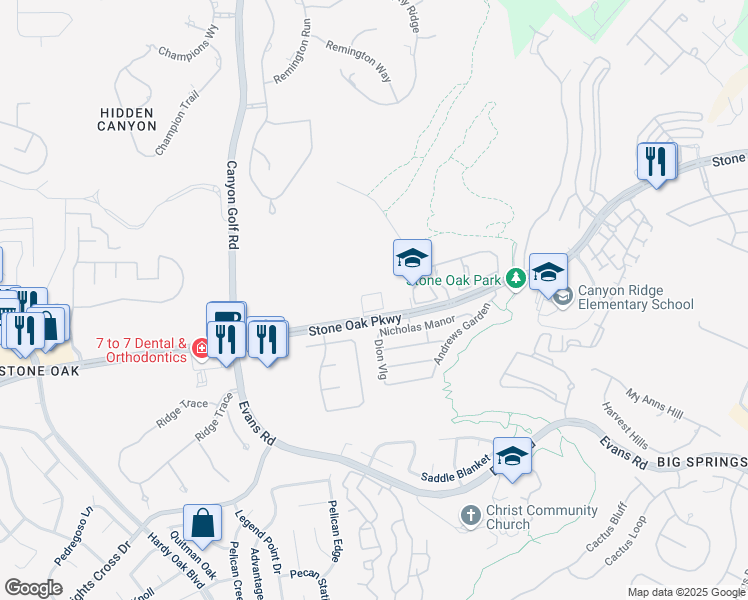map of restaurants, bars, coffee shops, grocery stores, and more near 20271 Stone Oak Parkway in San Antonio