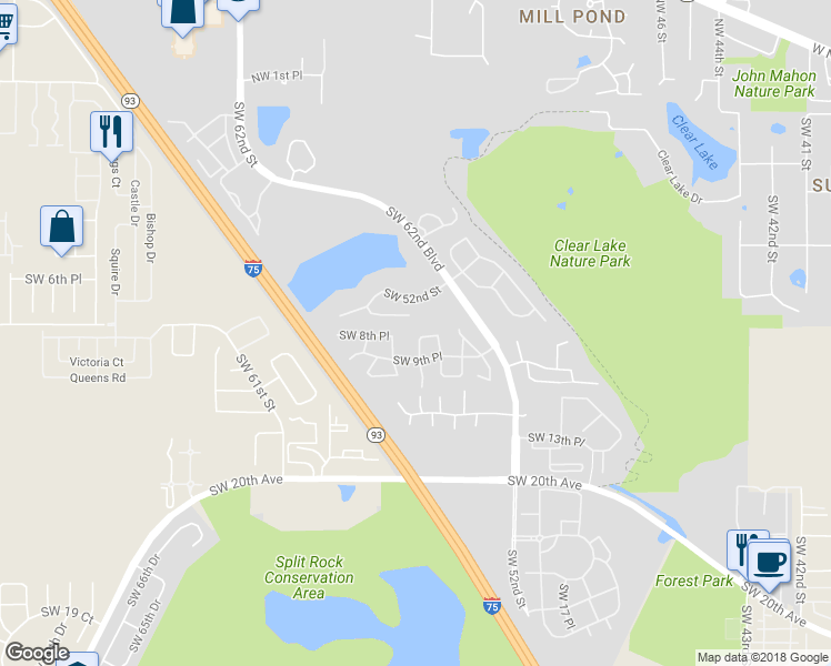 map of restaurants, bars, coffee shops, grocery stores, and more near 5606 Southwest 8th Place in Gainesville