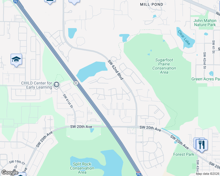 map of restaurants, bars, coffee shops, grocery stores, and more near 819 Southwest 57 Terrace in Gainesville