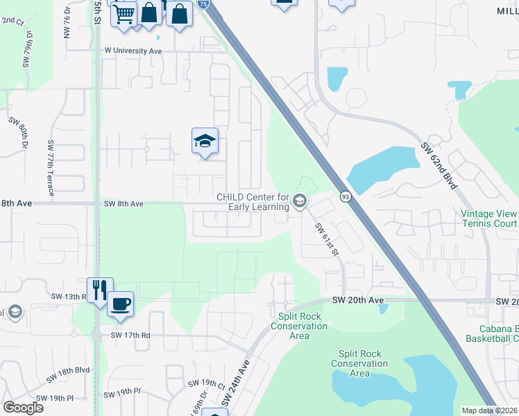 map of restaurants, bars, coffee shops, grocery stores, and more near 808 Victoria Court in Gainesville