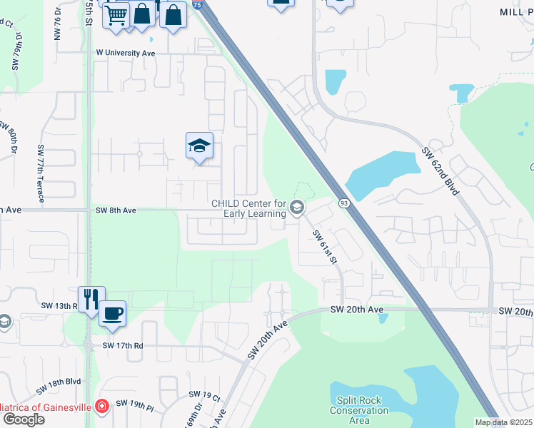 map of restaurants, bars, coffee shops, grocery stores, and more near 818 Southwest 63rd Terrace in Gainesville