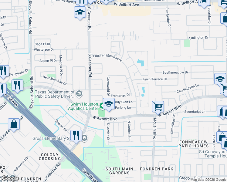 map of restaurants, bars, coffee shops, grocery stores, and more near in Houston