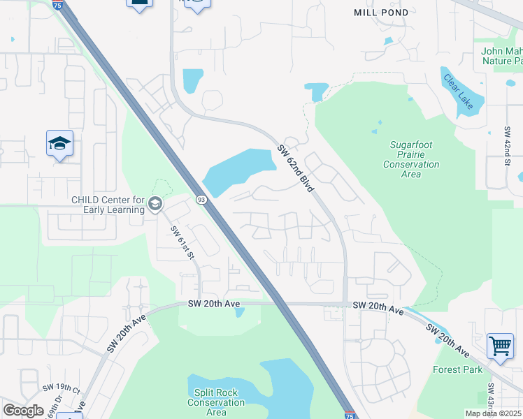 map of restaurants, bars, coffee shops, grocery stores, and more near 829 Southwest 58 Terrace in Gainesville