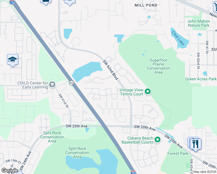 map of restaurants, bars, coffee shops, grocery stores, and more near 829 Southwest 55th Terrace in Gainesville
