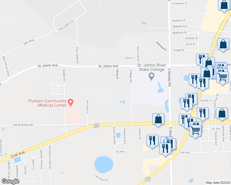 map of restaurants, bars, coffee shops, grocery stores, and more near 6104 4th Manor West in Palatka