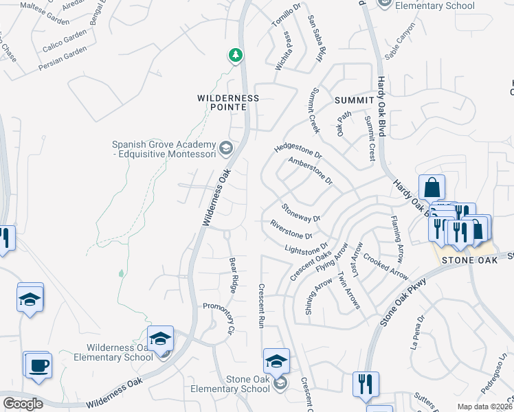 map of restaurants, bars, coffee shops, grocery stores, and more near 1103 Lightstone Drive in San Antonio