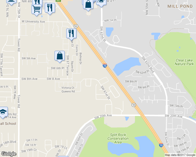 map of restaurants, bars, coffee shops, grocery stores, and more near 6292 Southwest 8 Place in Gainesville