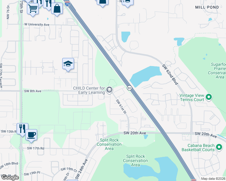 map of restaurants, bars, coffee shops, grocery stores, and more near 819 Southwest 63rd Terrace in Gainesville