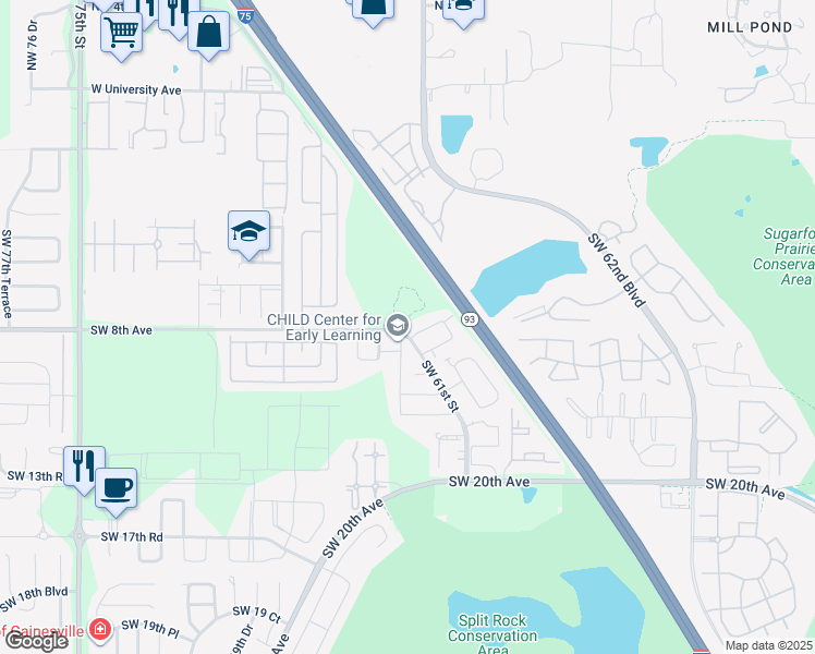 map of restaurants, bars, coffee shops, grocery stores, and more near 819 Southwest 63rd Terrace in Gainesville