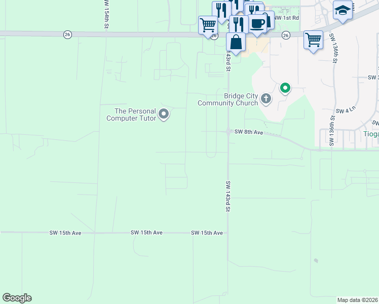 map of restaurants, bars, coffee shops, grocery stores, and more near SW 8 Ave in Newberry