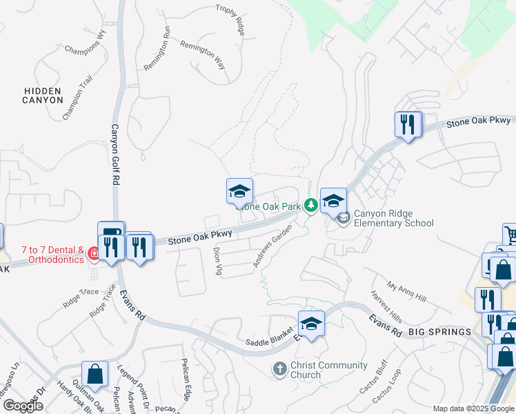 map of restaurants, bars, coffee shops, grocery stores, and more near 101 Stone Oak Parkway in San Antonio