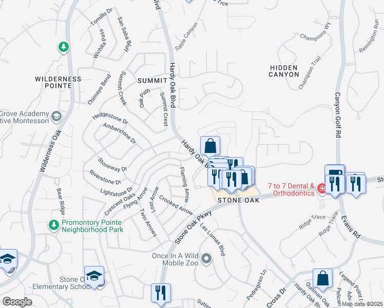 map of restaurants, bars, coffee shops, grocery stores, and more near 602 Lightstone Drive in San Antonio