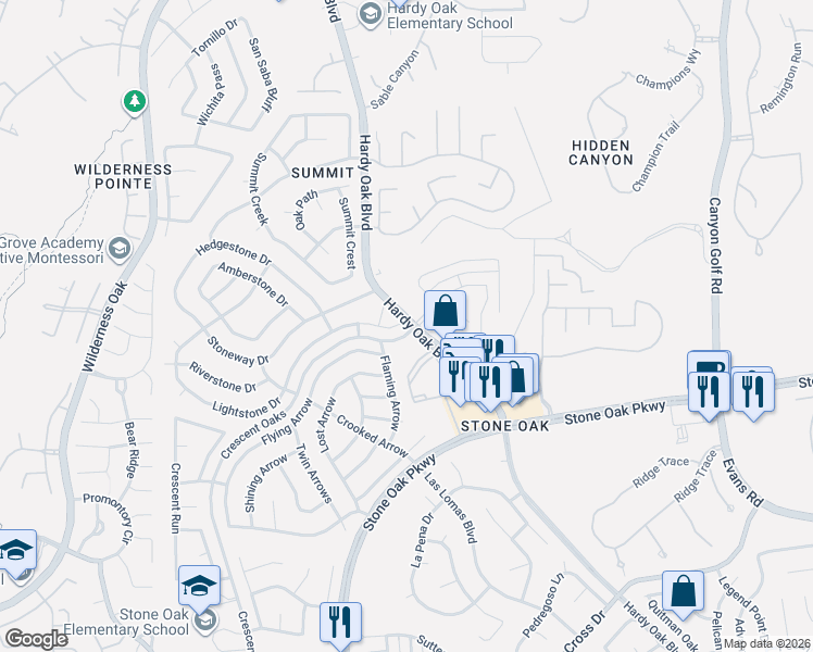 map of restaurants, bars, coffee shops, grocery stores, and more near 602 Lightstone Drive in San Antonio