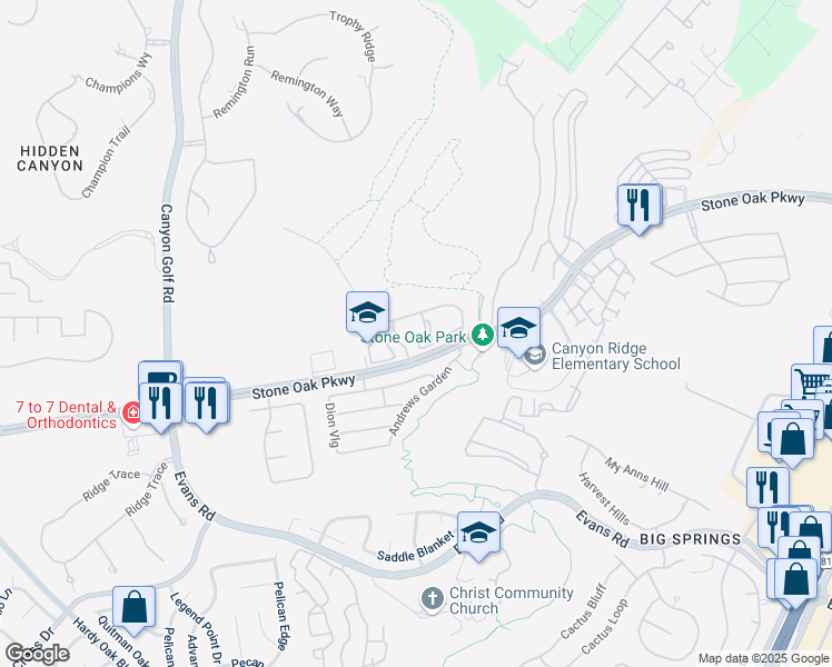 map of restaurants, bars, coffee shops, grocery stores, and more near 101 Stone Oak Parkway in San Antonio