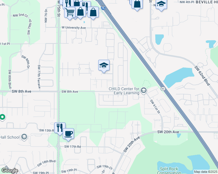 map of restaurants, bars, coffee shops, grocery stores, and more near 630 Southwest 67th Terrace in Gainesville