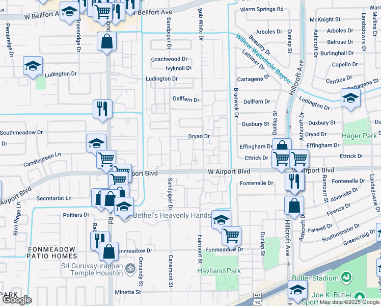 map of restaurants, bars, coffee shops, grocery stores, and more near 12207 Lemon Ridge Lane in Houston