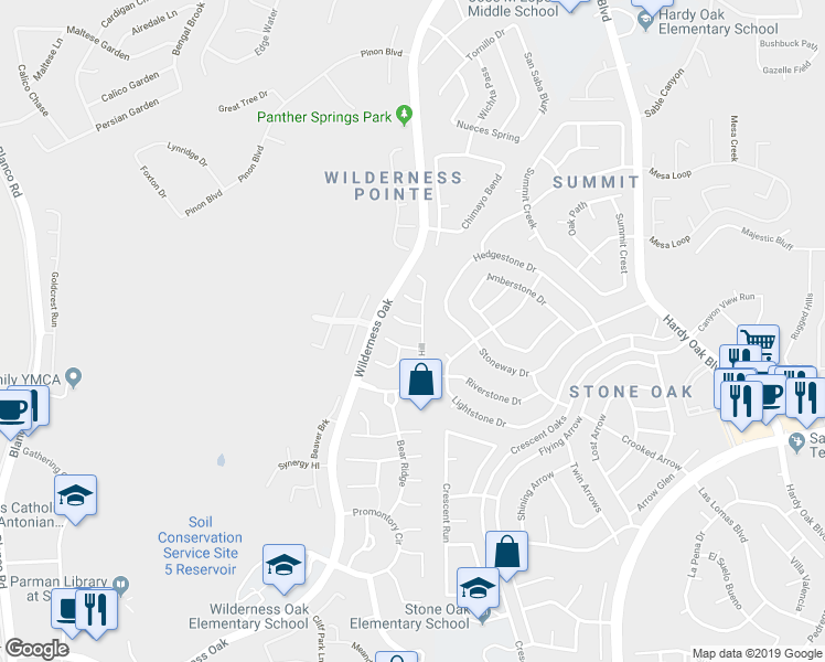 map of restaurants, bars, coffee shops, grocery stores, and more near 603 Windmore Court in San Antonio