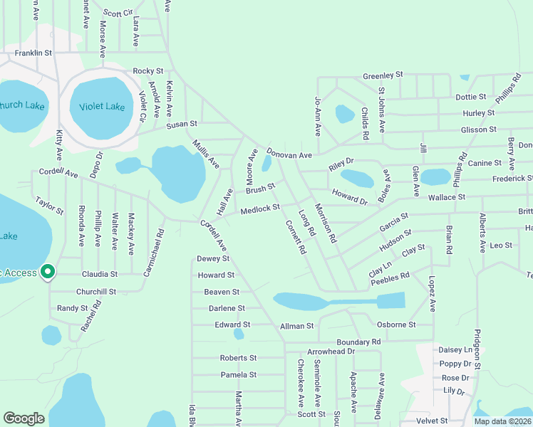 map of restaurants, bars, coffee shops, grocery stores, and more near 219 Medlock Street in Interlachen