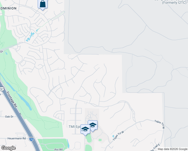 map of restaurants, bars, coffee shops, grocery stores, and more near 51 Via Aragon in San Antonio