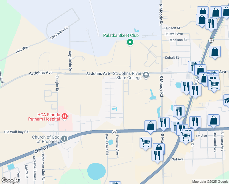 map of restaurants, bars, coffee shops, grocery stores, and more near 6006 5th Manor West in Palatka