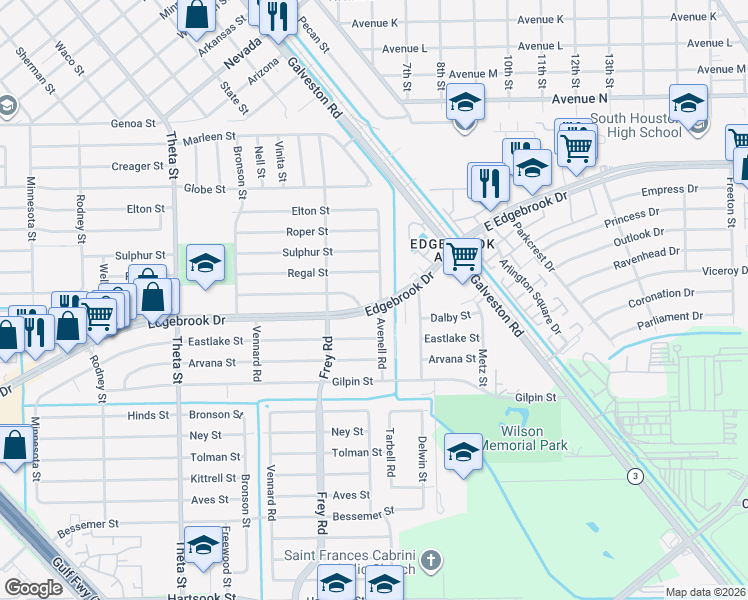 map of restaurants, bars, coffee shops, grocery stores, and more near 2342 Avenell Rd in Houston