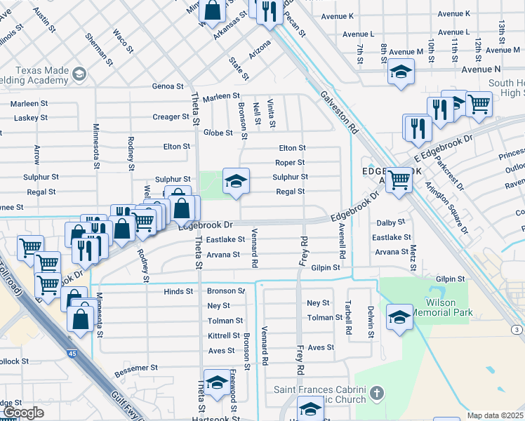map of restaurants, bars, coffee shops, grocery stores, and more near 650 Shawnee Street in Houston